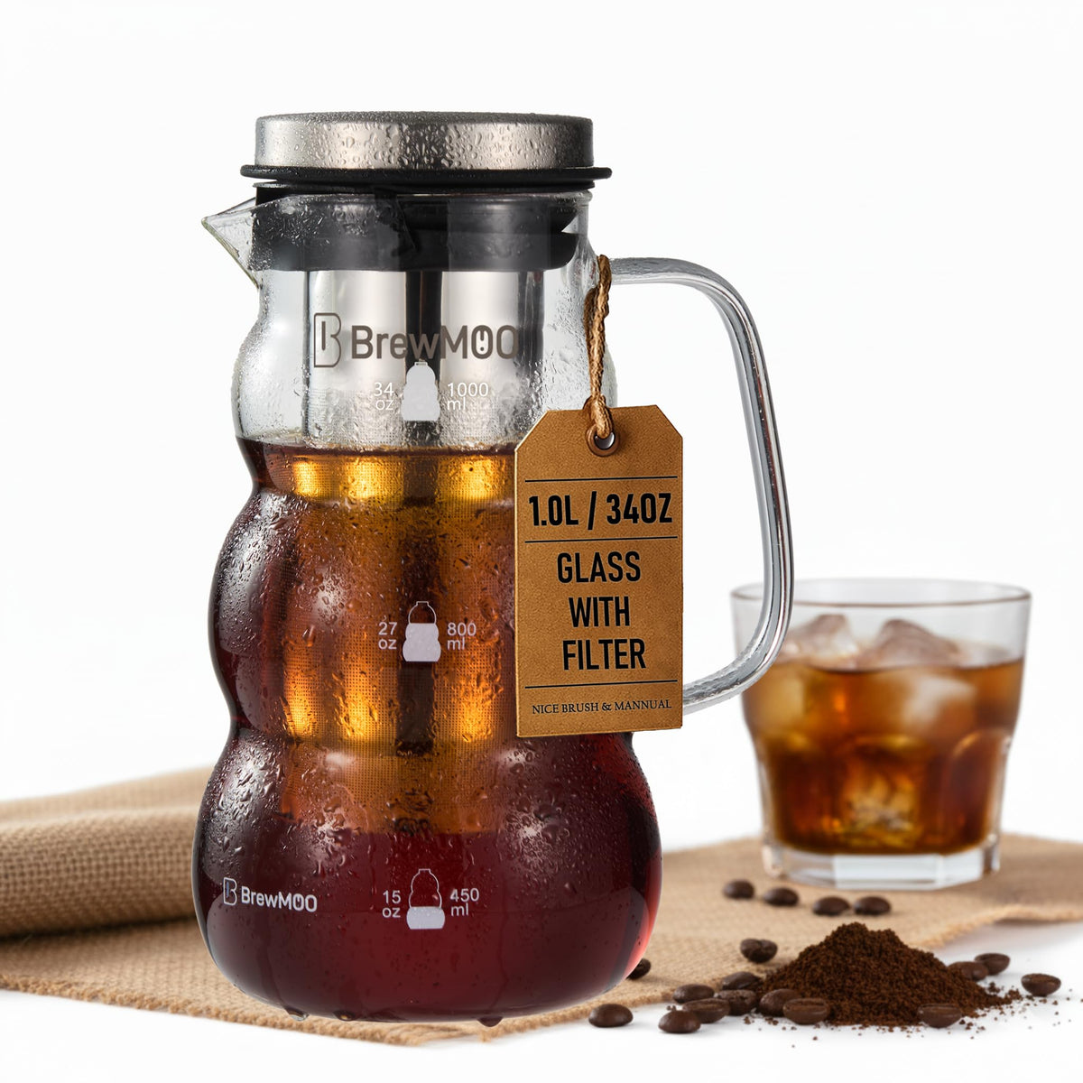 BrewMOO Sleek Wave 2.0 L/68 oz Cold Brew Coffee Maker Pitcher