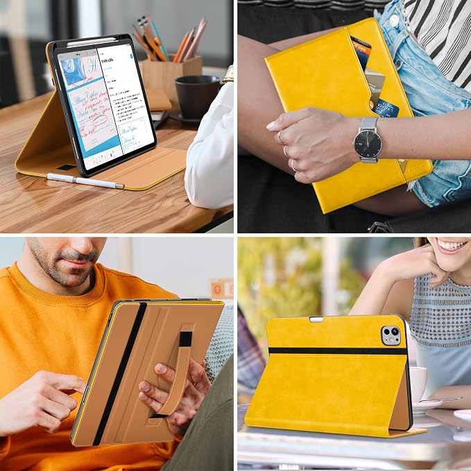 DTTO for iPad Pro 13 Inch Case (M5) 2025 / (M4) 2024 Brown | Premium Leather Business Cover with Pencil Holder Hand Strap &amp Pocket Corner Protection Auto Sleep/Wake Multiple Angles