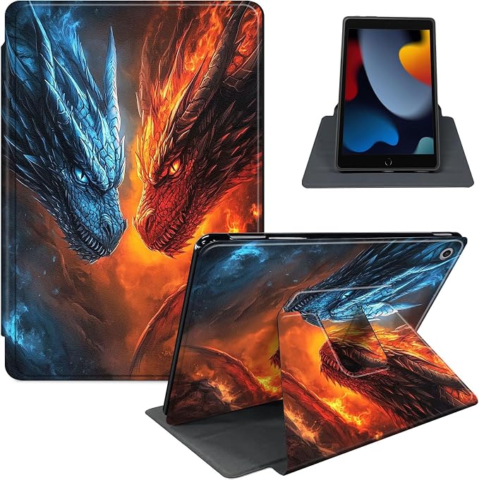 for iPad 11th Generation (A16 2025) 11 / iPad 10th Gen 10.9 2022 Case 360° Rotating PU Leather Stand Cover with Auto Sleep/Wake Shockproof TPU Backl Two Dragons Fighting