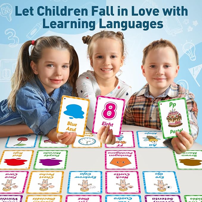 Bilingual Flash Cards: Spanish to English, First Words & Toddler Alphabet Flash Cards for Kids Learning Spanish & English