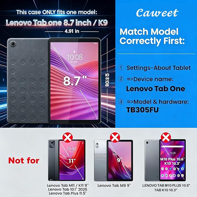 Caweet Case for Lenovo Tab One 8.7 Inch 2025 Heavy Duty Shockproof Full-Protection Adjustable Stand Silicone Cover Black