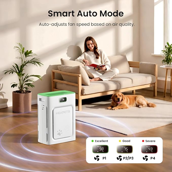 Pet Air Purifier for Home Large Room 2500 sq ft, H13 HEPA Washable Double-Sided
