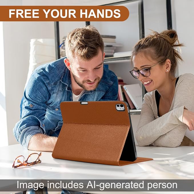 Genuine Leather Case for iPad 11th Gen 11/10th Gen 10.9 Black | Pencil Holder Adjustable Stand Auto Wake/Sleep Shockproof