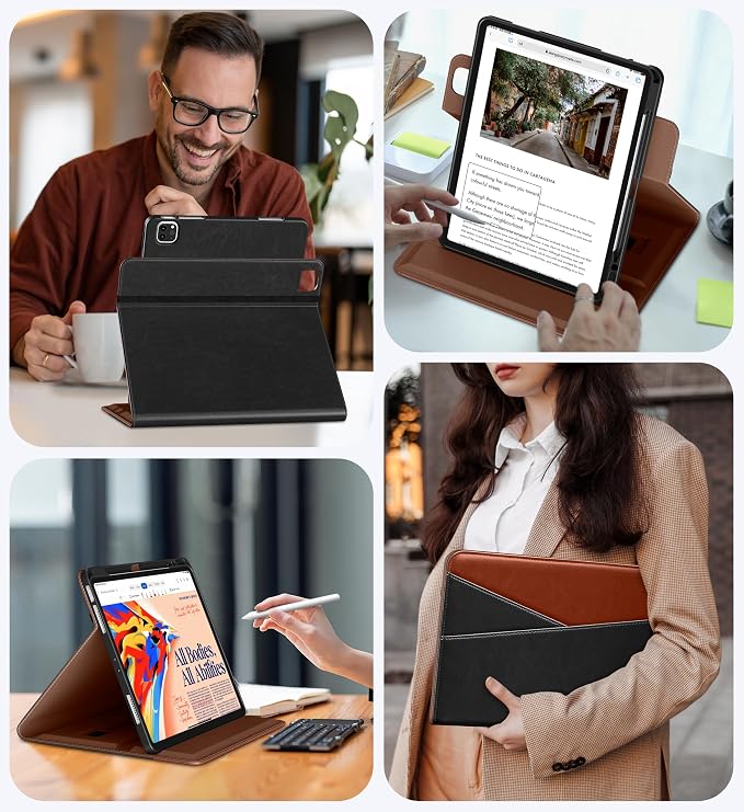 DTTO for iPad Pro 12.9 6th/5th/4th Gen Case (2022/2021/2020) Black | 360 Degree Rotating Premium Faux Leather Folio Stand Cover with Pencil Holder for iPad Pro 12.9 3rd Generation Case 2018