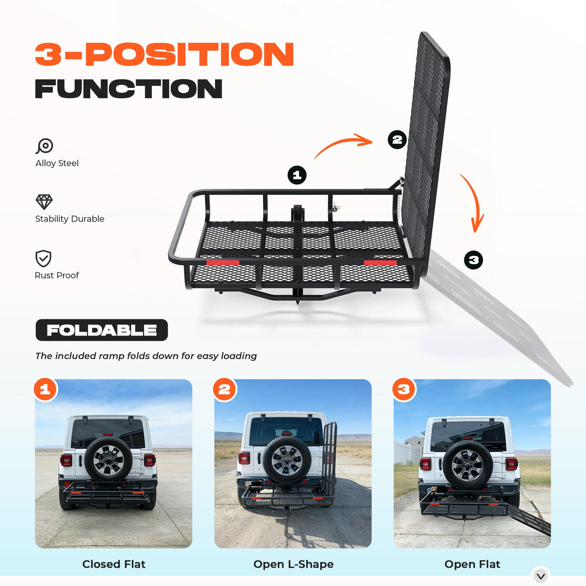 ALMULOO Hitch Mount Carrier with Folding Ramp for Wheelchairs and Lawn