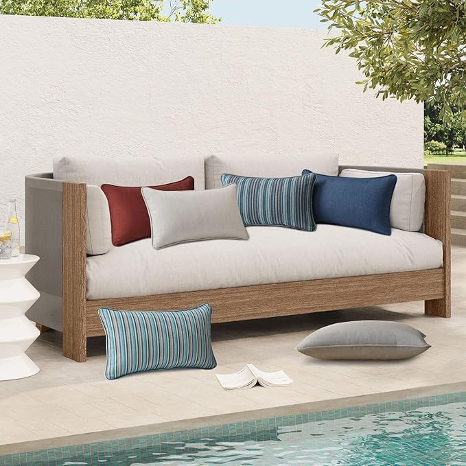 Sunbrella Decorative Outdoor Water Repellent Throw Pillows with Inserts, Set of 4, 20" x12" Pillows for Patio, Backyard, Bed, Couch, and Patio Furniture, Specrtum Indigo