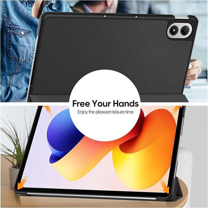Case for Redmi pad 2 Pro12.1 inchProtective Case with [1 Pack] Tempered Glass Screen Protector [PU Leather] [Protective Ultra Thin][Stand Function] [Anti Scratch]-Black