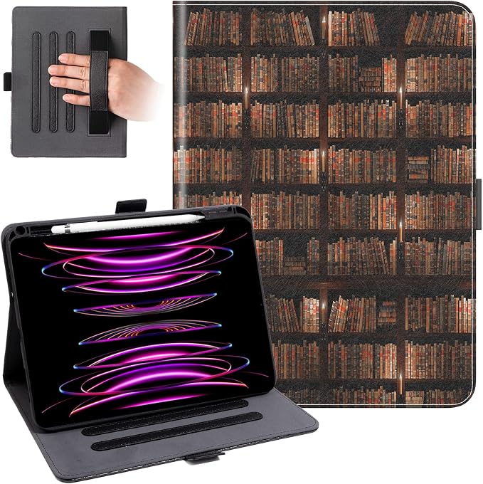 Dteck for iPad A16/10th Generation 10.9 Inch 2022 Case with Pencil HolderPremium PU Leather Folio Multiple Viewing Angles Stand Cover Auto Wake/Sleep Protective Tablet Cases for Women MenBookshelf