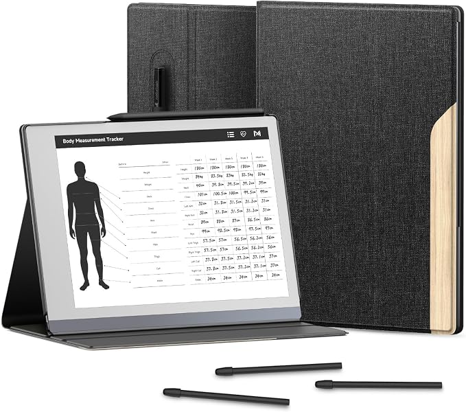 Case for Remarkable 2 Paper Tablet 10.3 2020 Released Fabric Folio Cover with Pen Pocket Stable Stand Design Black &amp Light Cork (Exclusive Templates Provided)