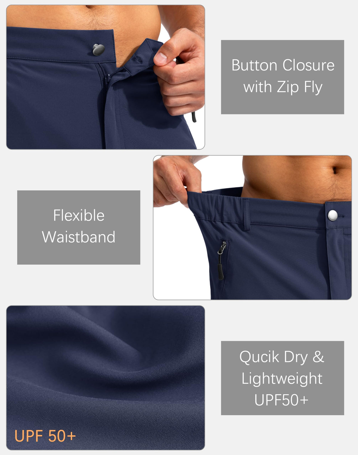 Pudolla Men's Hiking Cargo Shorts 9" Lightweight Outdoor Work Shorts for Men Travel Golf Camping Casual with 5 Zipper Pockets(Navy Large)