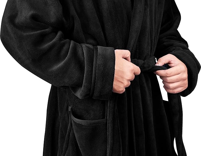 NY Threads Mens Robe with Hood, Luxury Plush Fleece Hooded Mens Bathrobe, Spa Bath Robe for Men