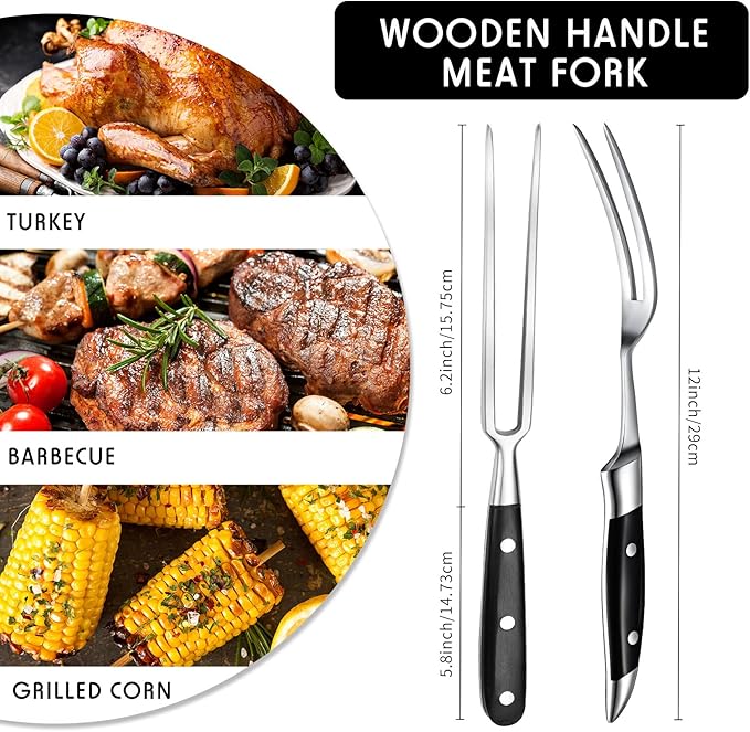 Chengu 2 Pcs Carving Fork, 12 Inch Stainless Steel Meat Carving Serving Set