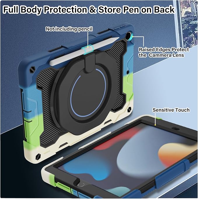 for iPad 9th 8th 7th Generation Case(iPad 10.2 inch) for Kids | 15ft Drop Protection Rugged with 360 Kickstand Handle Shoulder Strap，HD Screen Protector，Shockproof (2021/2020/2019 Release)