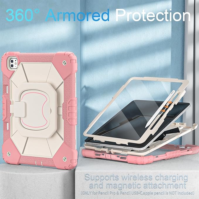 WESOROL Case for iPad Pro 13 Inch M5 2025 / M4 2024 (7th Gen) with Screen Protector/360° Rotating Stand/Pencil Holder/Shoulder StrapMilitary Grade Shockproof iPad Case 13 Inch iPad Pro M5/M4Black