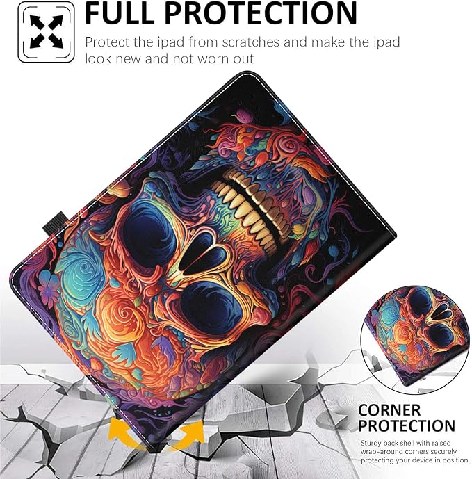 Case for All-New Amazon Fire HD 10 and 10 Plus Tablet (13th/11th Generation 2023/2021 Release) 10.1 Multi-Angle Smart Stand Cover Auto Sleep/Wake Skull and Fire