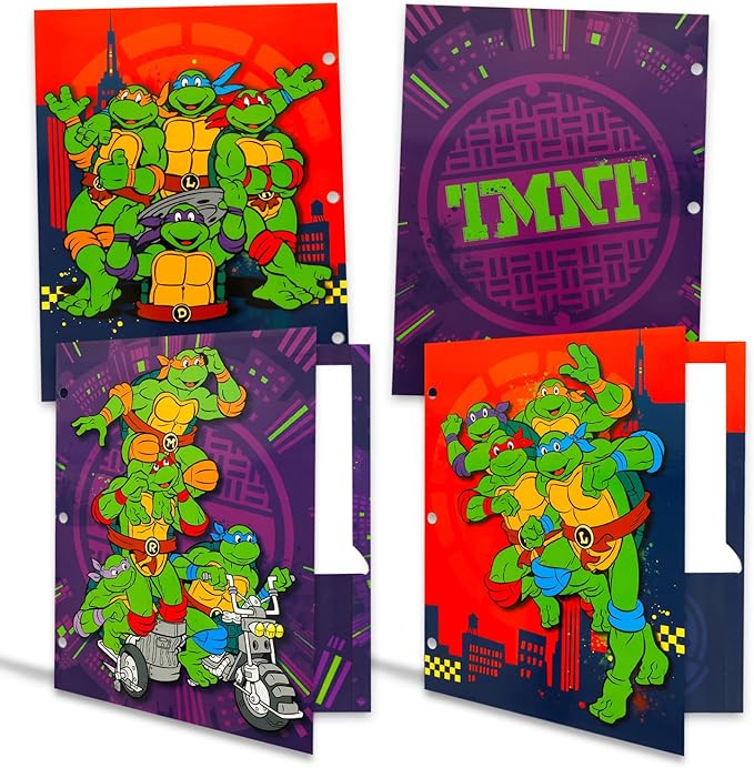 Teenage Mutant Ninja Turtles Folder Set - Bundle with 4 Laminated Folders with 2 Pockets Each for Office, Class, Plus More | TMNT School Supplies