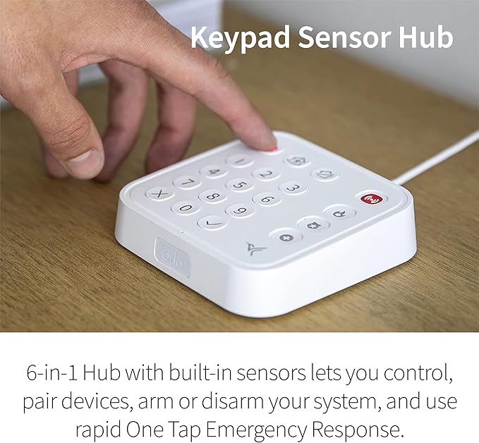 Home Security System - Wired Keypad Sensor Hub, (2) 8-in-1 Sensors, 24/7 Professional Monitoring + Outdoor 2K (1 Cam) + Bundle - No Contract Required, Alarm System for Home Security