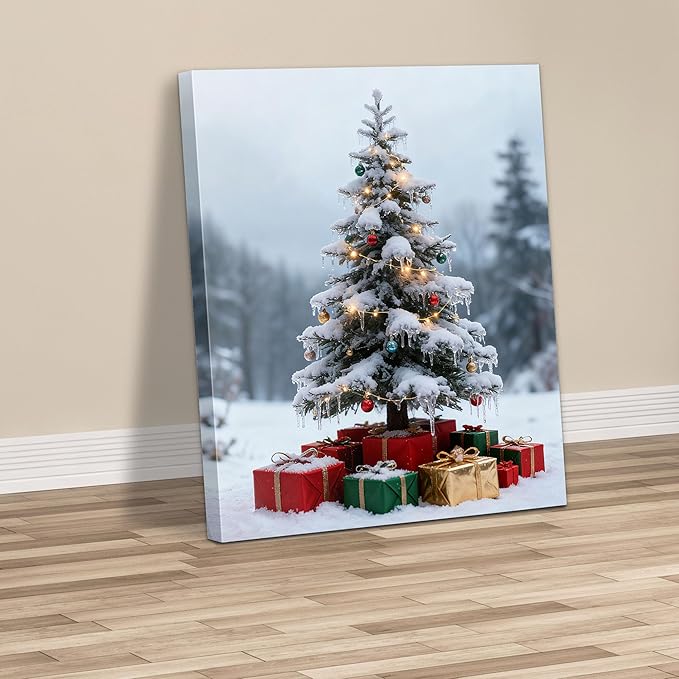 Framed Christmas Pictures Wall Decor,Vintage Pine Tree Prints,Winter Christmas Canvas Wall Art Decoration for Bedroom Bathroom Living Room Rustic Xmas Holiday Gifts (Christmas Tree 11, 11'' X 14'')