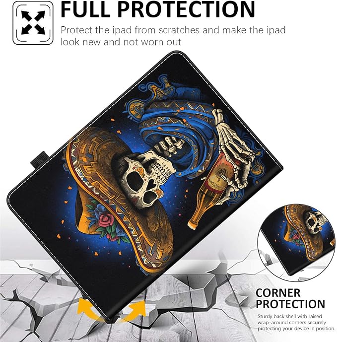 Case for All-New Amazon Fire HD 10 and 10 Plus Tablet (13th/11th Generation 2023/2021 Release) 10.1 Multi-Angle Smart Stand Cover Auto Sleep/Wake Skull and Fire