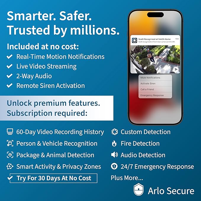 Arlo Video Doorbell 2K (2nd Gen, Latest Release), Wireless or Wired Option, 2-Way Audio, Night Vision, Head to Toe Video View, Package Detection, Person & Vehicle Recognition, 1-Month Secure Plan