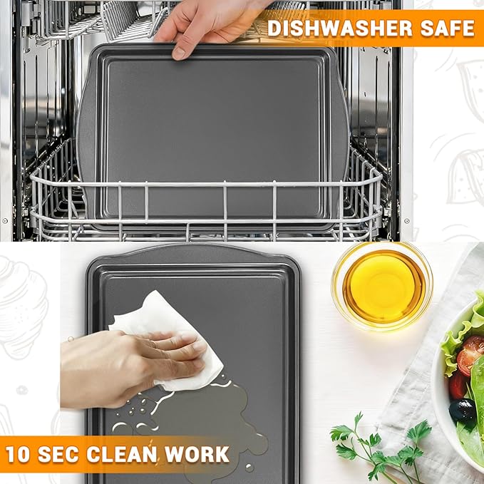 Funnydin Baking Pan Set of 3 - Carbon Steel Baking Sheets with Cooling Racks, 13/15/17 Inch, Nonstick Cookie Sheets for Baking, Rust & Warp Resistant & Stackable, Nontoxic & Heavy Duty & Easy Clean
