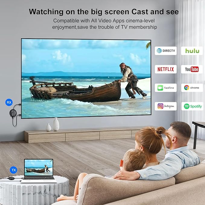YUYUNLOMN Wireless HDMI Four Receivers and Transmitter,165FT/50M,Splitter Plug and Play,Wirelessly Simultaneous Expansion to Multi-TVs,1080P Full HD for Streaming from Laptop,Camera,PC to TV/Projector