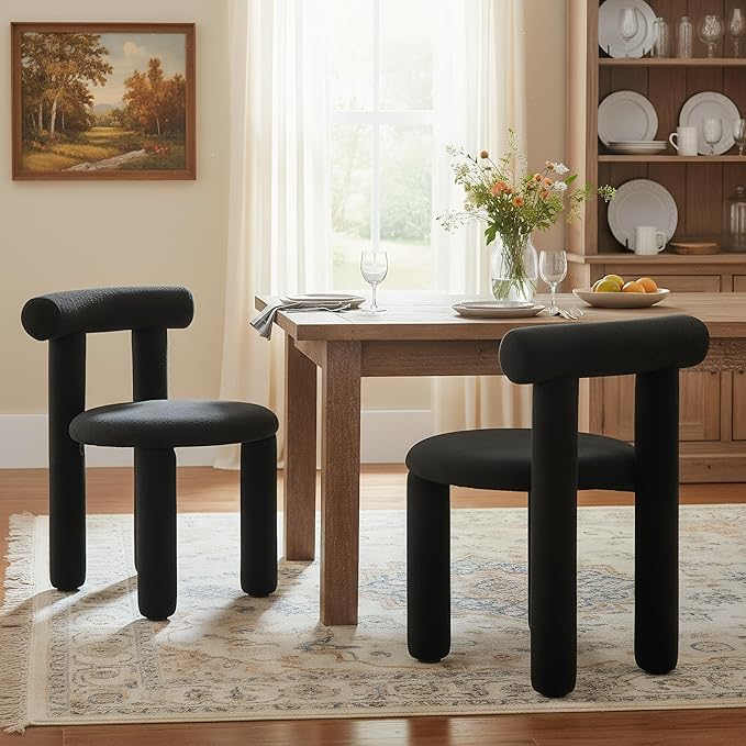 DUOMAY Modern Black Boucle Dining Chairs Set of 6, Sherpa Upholstered Kitchen Chairs Armless Barrel Back Dining Chair, Living Dining Room Chairs, Reception