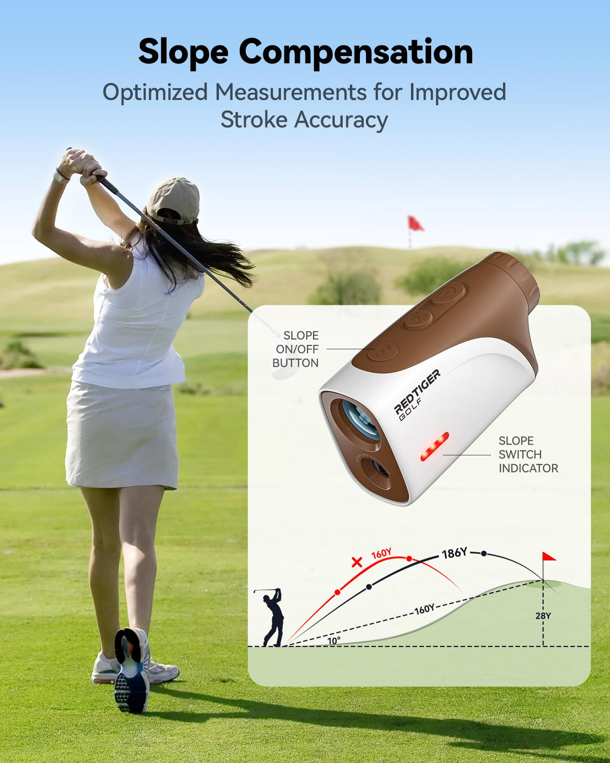 REDTIGER Mini 1200-Yard Golf Range Finder with Slope & Pin-Lock Vibration