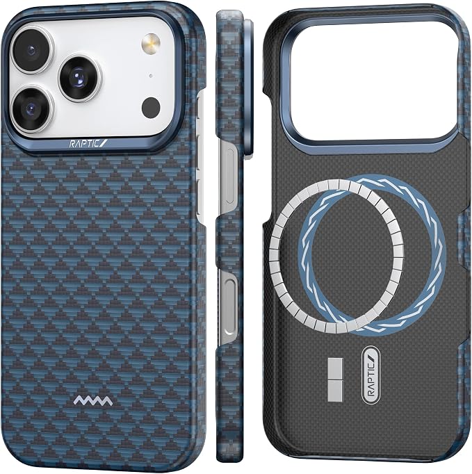RAPTIC Aramid Fiber Case for iPhone 16 Pro Compatible with MagSafe Non-Slip &amp Slim 600D Aramid Fiber [Military Grade Drop Tested] Anti-Scratch Shockproof Protective Case 6.3 inch Black