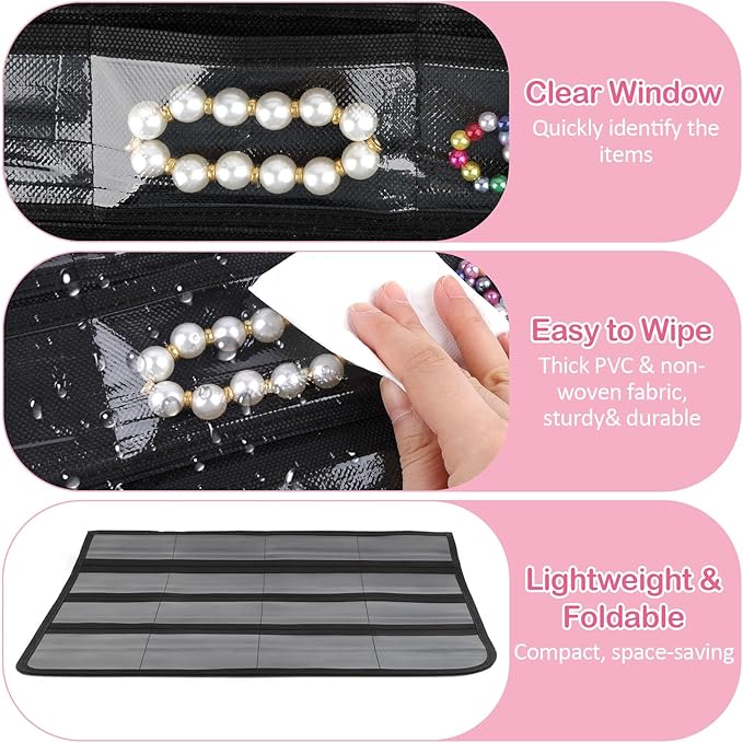 1 Pack Hanging Jewelry Organizer, 80 Clear Pockets earring organizer and storage, Accessories holder organizer for Closet, Jewelries, Necklace, Travel