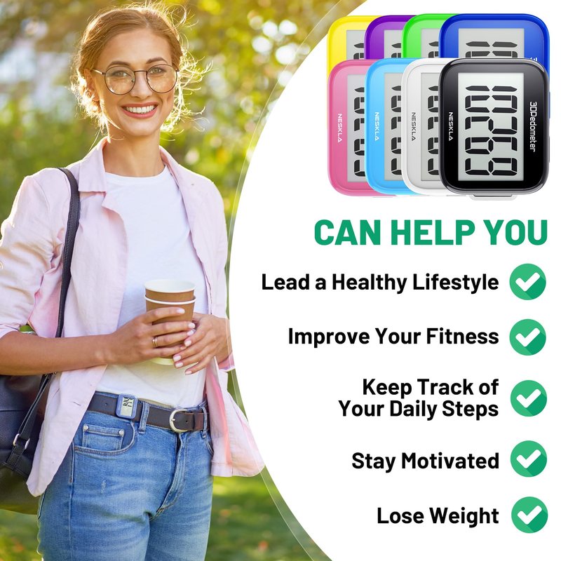 NESKLA 3D Pedometer for Walking, Simple Step Counter with Large Digital Display, Step Tracker with Removable Clip Lanyard, Accurately Track Steps for Men Women Kids Adults Seniors-Dark Blue