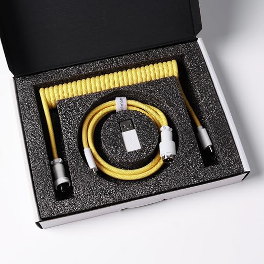 Keychron Custom Coiled Aviator USB-C Cable Black 5-Pin (GX12) Detachable Metal Connector USB-A Adapter Durable Braided Cable for Mechanical Keyboards Charging &amp Data Transfer