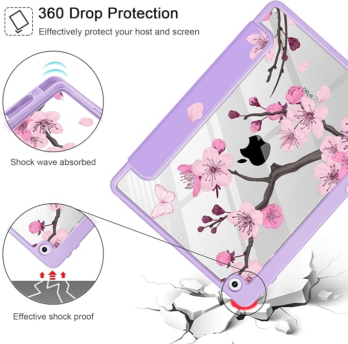 May Chen for iPad 9th Generation with Pencil Holder iPad 8th/7th Gen Case 10.2-inch [Penceil Holder] Trifold Stand Auto Wake/Sleep Clear TPU Protection Back Cover Ballet Shoes