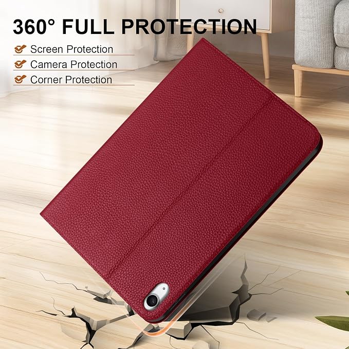 Genuine Leather Case for iPad 11th Gen 11(2025/A16)/10th Gen 10.9 | Slim Protective Cover with Adjustable Stand Auto Wake/Sleep Premium Leather Black
