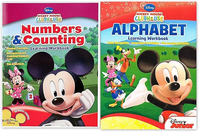 Mickey Mouse Clubhouse Workbook and Flashcard Learning Bundle (Set of 2) includes (1) Alphabet Learning Workbook + (1) Numbers and Counting Learning Workbook