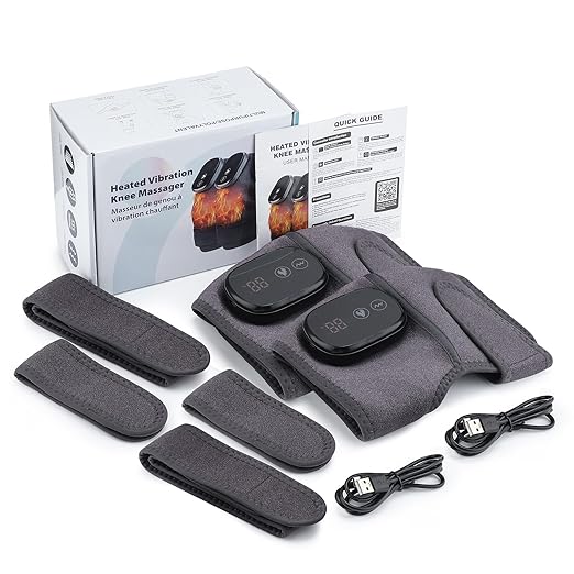 NORTHERN BROTHERS Cordless Knee Massager with Heat Vibration for Pain Relief, MAXwarm 4.0 - Electric Heated Knee Brace with 3 Heat Levels and 3 Massage Mode, Gifts for Men Women Dad Mom (Grey, Pair)