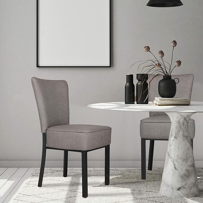 LUCKYERMORE 2 Set Kitchen Dining Room Chairs with Soft Cushion Modern Sturdy PU Leather Side Chairs with Metal Frame for Living Room Bedroom, Heavy Duty Dining Chairs, Vinyl Gray