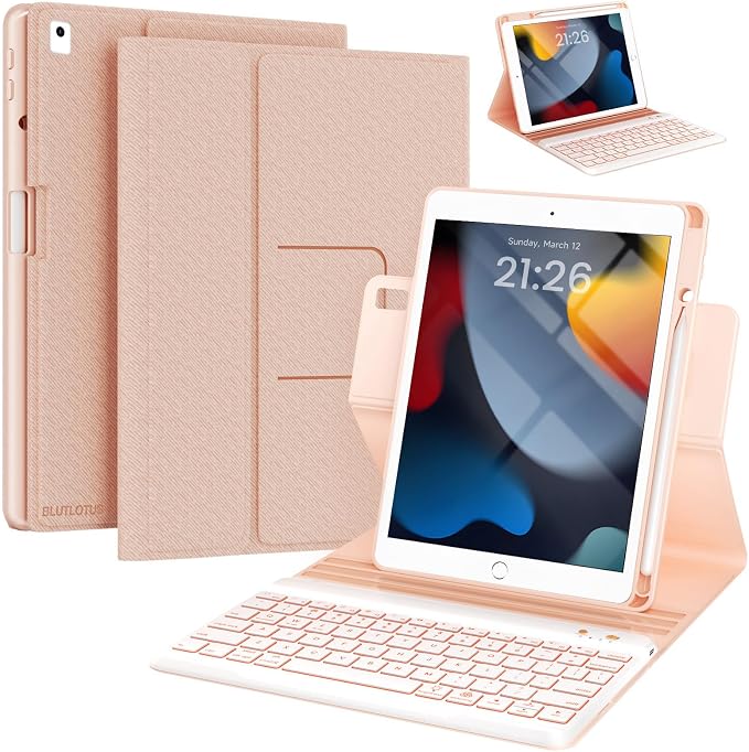 BLUTLOTUS Keyboard case for iPad 9th/8th/7th Generation 10.2 Inch - Backlit Wireless Detachable Folio Keyboard Cover with Pencil Holder for iPad 9th/8th/7th Gen Air 3rd Generation 10.5 Inch