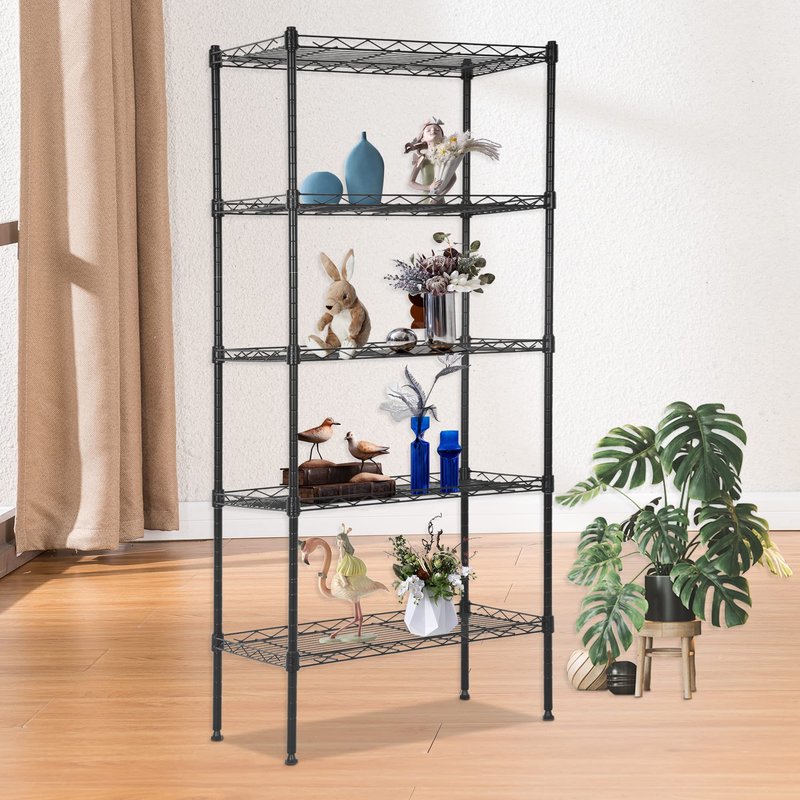 FDW 5 Tier 22L x 12W x 48H Pantry Shelves Adjustable Storage Rack Metal Shelf NSF Shelving Units for Kitchen Garage Small Places Commercial,Black