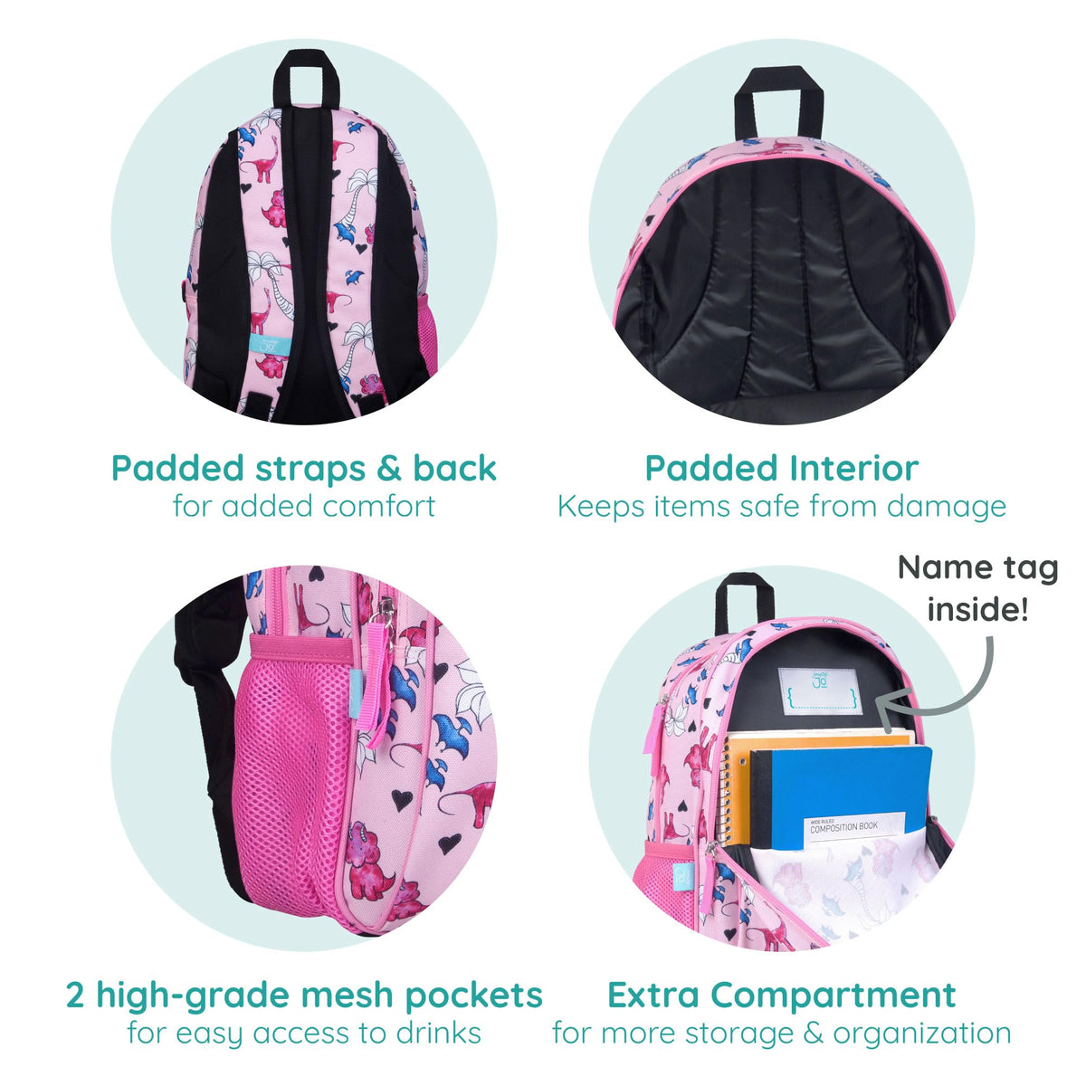 Wildkin Pink Dino 15 Inch Backpack