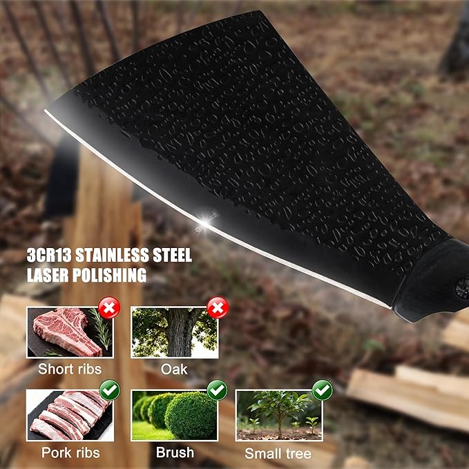 11 Inch Hatchet with Sheath, Small Compact Machete Axes, Fixed Blade Full Tang Camping Tactical Knife for Woodworking, Garden Machete Axe with Sheath for Bushcraft Yards Bushes Wood, A1BK