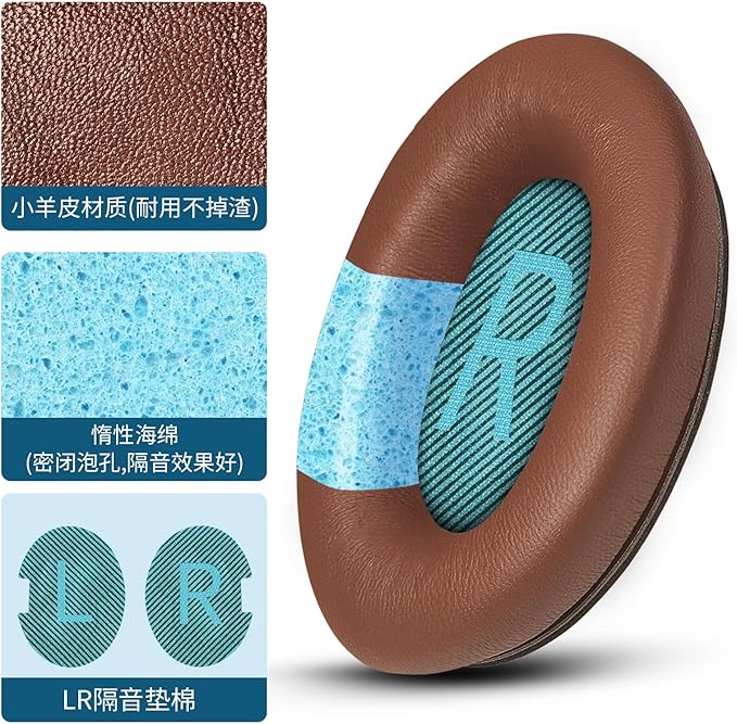 Headphones Replacement Ear Pads, Sheepskin Ear Cushions for Bose AE2/QuietComfort 15/QC25 Improved Durability, Ear Pads Cushions with High-Density Foam, Thickness and Sound Isolation - Brown
