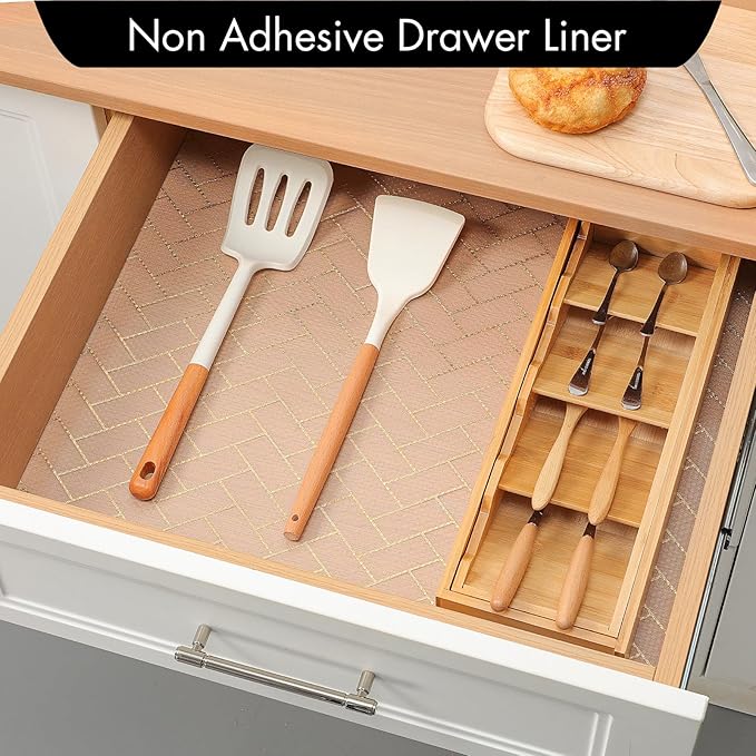 Cooyes Shelf Liner for Kitchen Cabinets – Non-Adhesive Waterproof Drawer Liner – Durable EVA Material Easy-to-Cut Shelf Paper for Refrigerator, Cupboard, Dresser with Modern Pattern