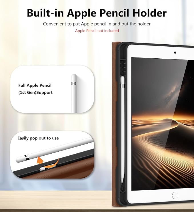 DTTO for iPad 9th/8th/7th Gen Case 10.2 Inch (2021/2020/2019) Brown | 360 Degree Rotating Premium Faux Leather Folio Stand Cover with Pencil Holder Auto Sleep/Wake Multiple Angles Hand Strap
