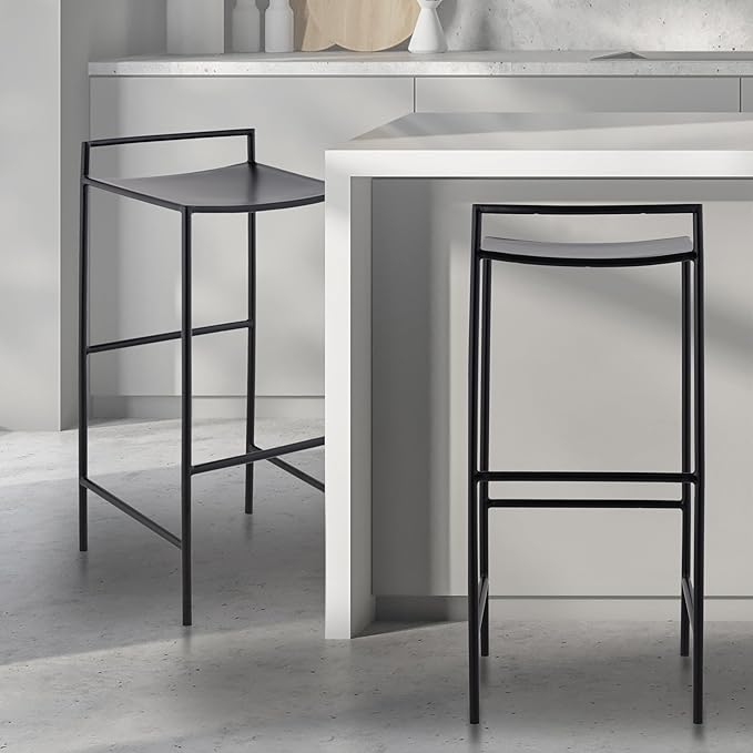 JONATHAN Y BSL1004A Svelte 30" Coastal Contemporary Iron Saddle-Seat Low-Back Bar Stool with Foot Rest for Home, Kitchen, Dining Room, Workspaces, Cafes and Resturants, Black Frame