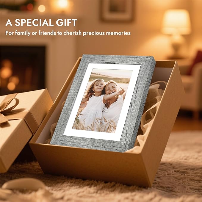 11x14 Picture Frame with Real Glass - 8x10 Wooden Frame with Mat, Horizontal and Vertical Display for Wall or Tabletop (Grey, 1 Pack)