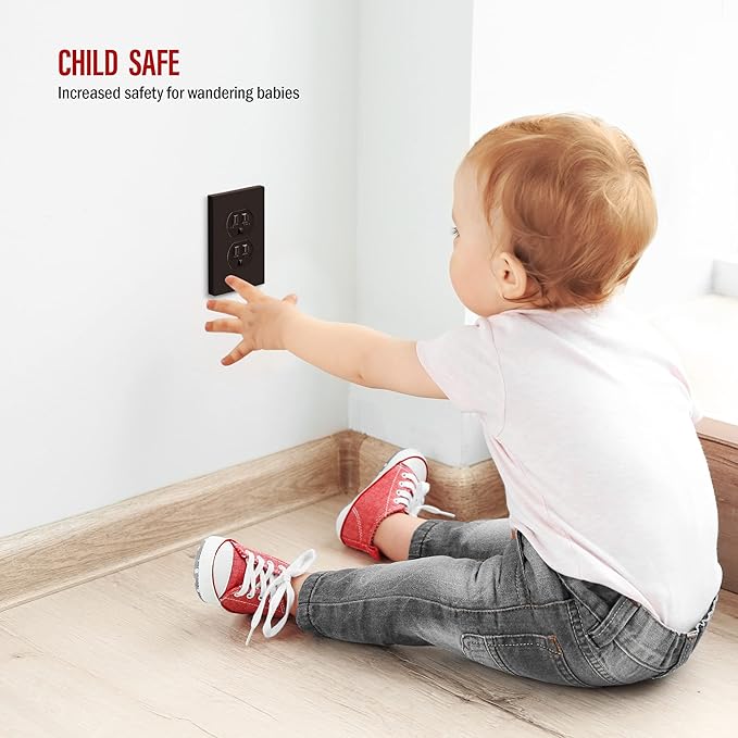 ENERLITES SI8821-BR Duplex Outlet Receptacle Cover, Screwless Wall Plate, Standard Size, 1-Gang 4.68" x 2.93", Unbreakable Polycarbonate Thermoplastic, UL Listed, SI8821-BR-5PCS, Brown, 5 Pack