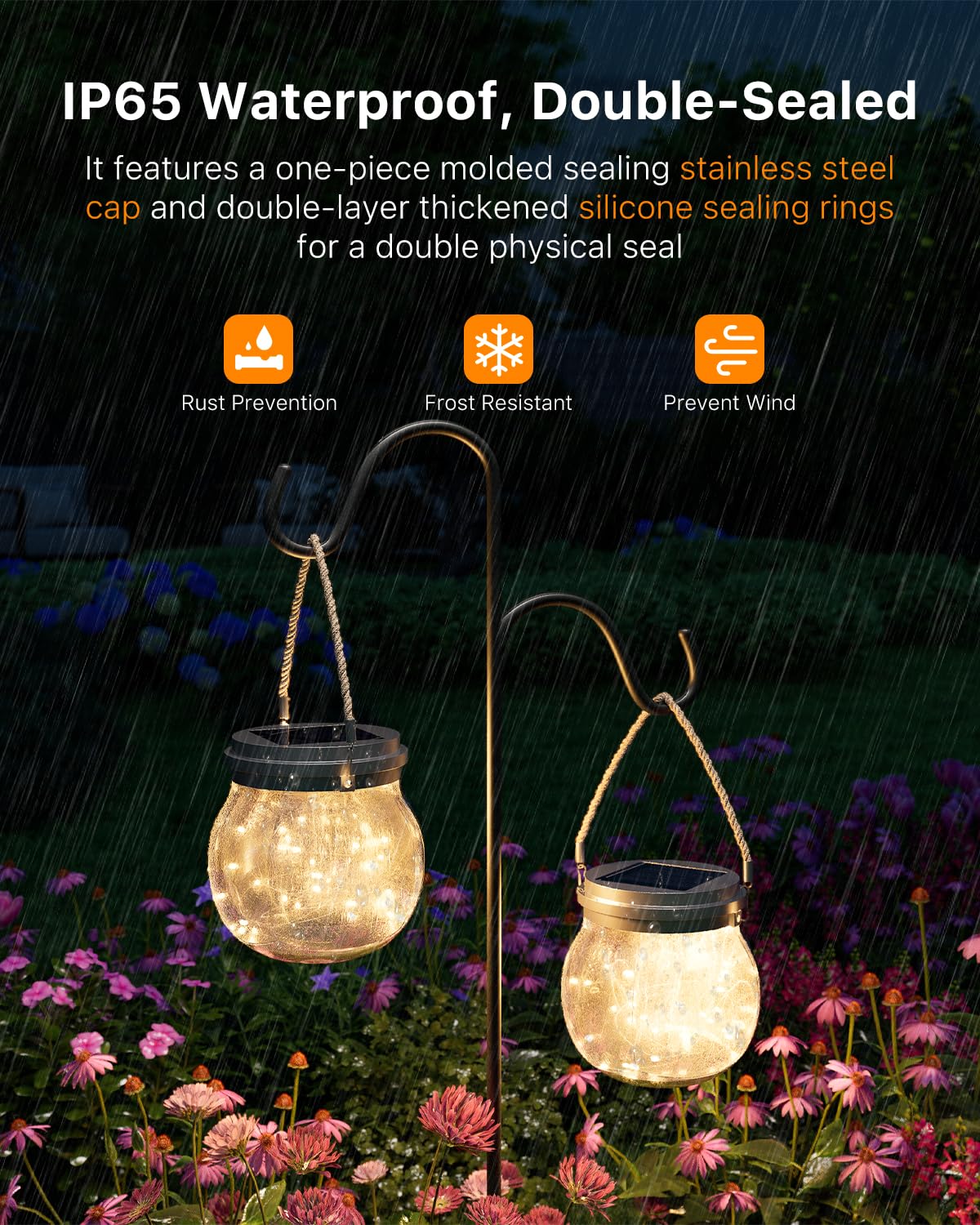2 Pack Solar Crackled Glass Globe Lights Outdoor Waterproof Hanging Round Balls Lanterns with Warm White LED, Decorative for Outside Trees Garden Patio Yard, Individually Packaged and Double-Sealed