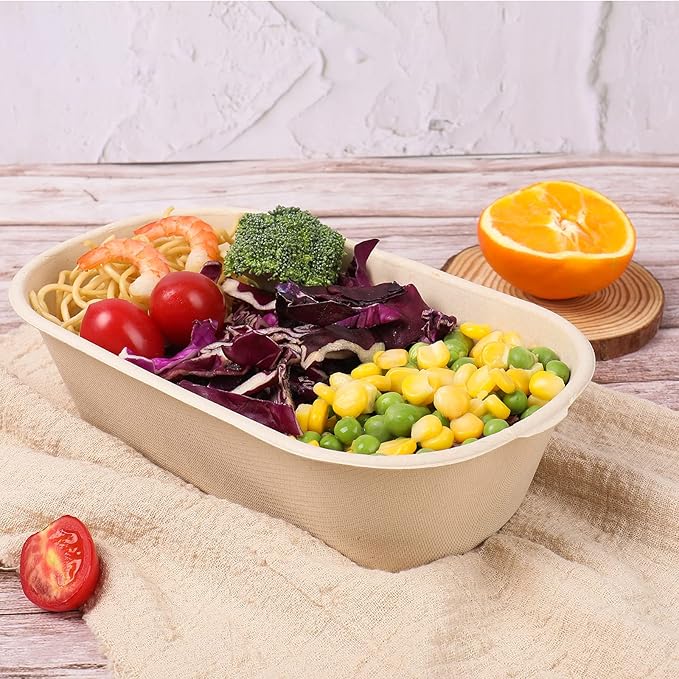 34 oz Disposable salad bowls with lids, Sugarcane Fiber Paper Bowls take away food containers meal prep food storage deli container 50 Pack