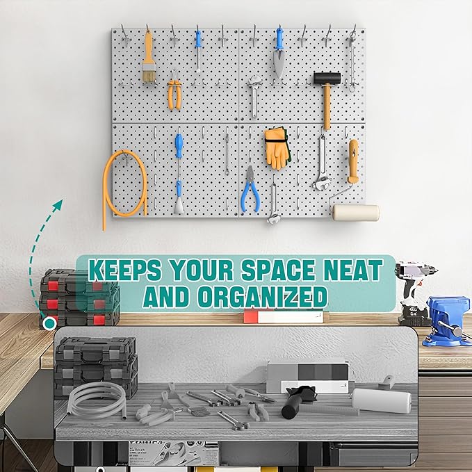 EVERHANGER Metal Pegboard Panels, Heavy Duty Pegboard Wall Organizer, Garage Wall Panels, Tool Storage Organization, 12"X16", 2pcs, Gray